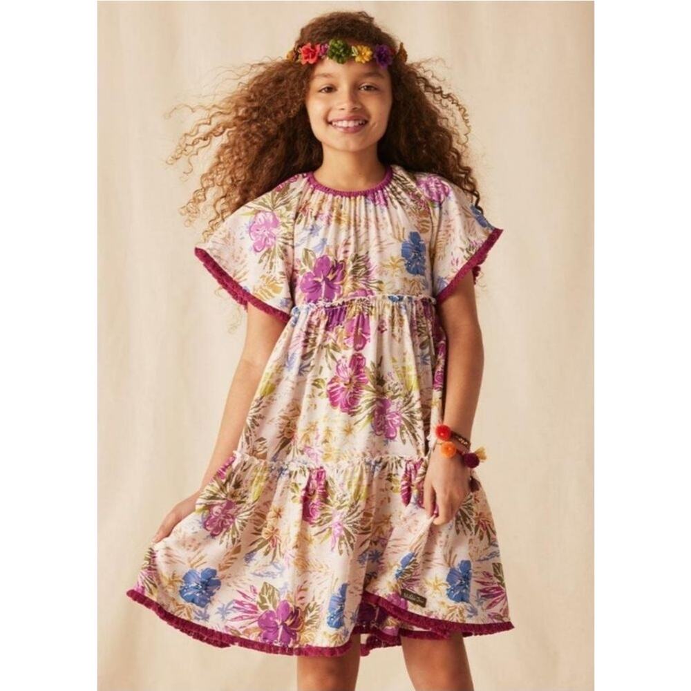 Matilda Jane Bird Of Paradise Short Sleeve floral tiered Dress Enchanted Garden
